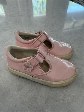 Keds Pink Patent Mary Jane Sneakers with Flower Accent